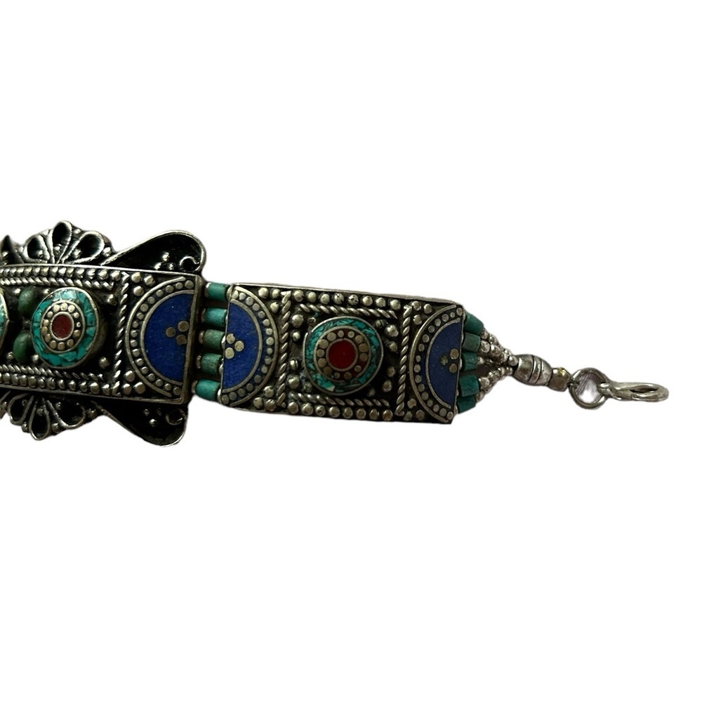 NEW Handmade Tibetan Silver with Genuine Lapis, Turquoise & Coral Bracelet. - Picture 3 of 8